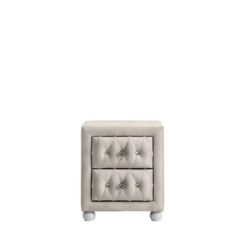 Beige Fabric Nightstand with 2 Storage Drawers, Wood and MDF Construction