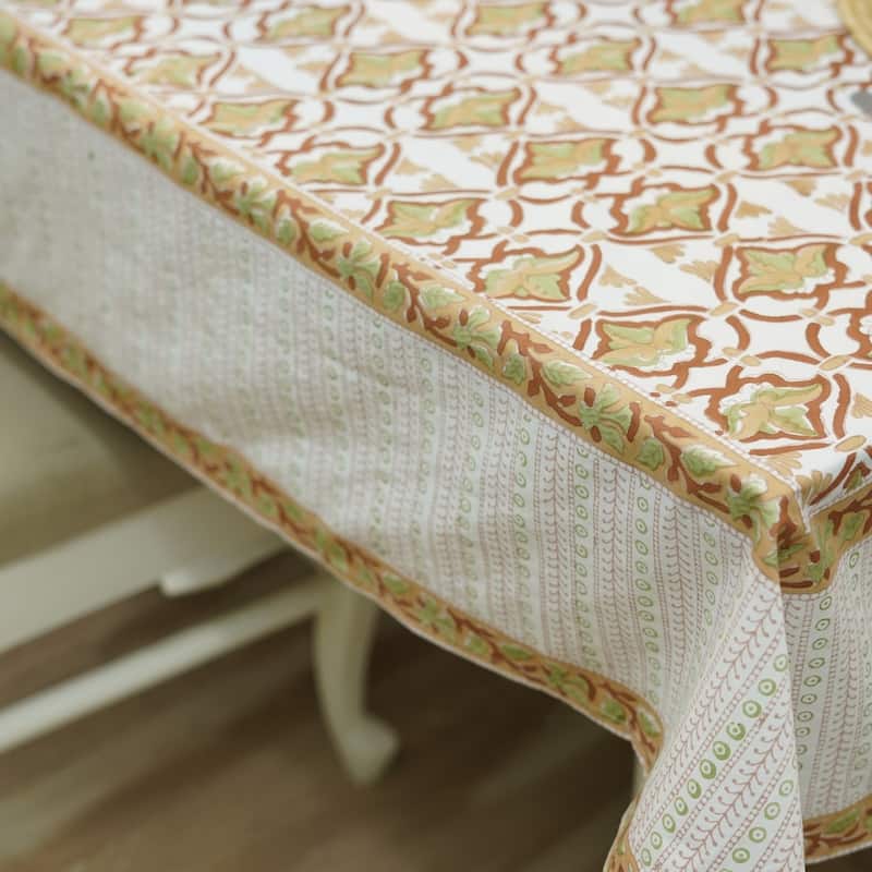 Fabdivine Handmade Block Print Cotton Table Cover Farmhouse Dining Kitchen Decor Gift