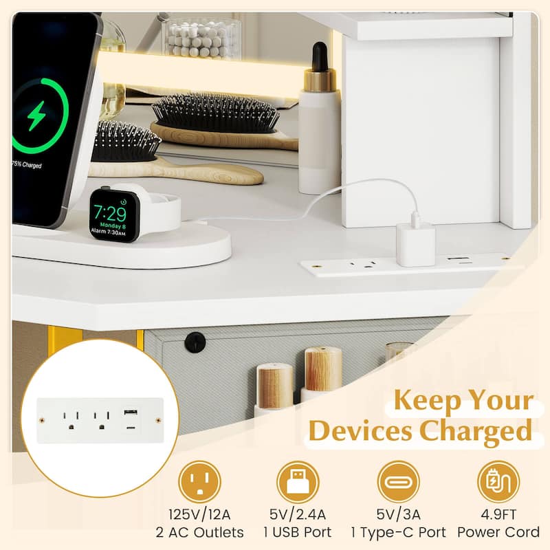 Costway Corner Vanity Desk with Mirror Lights Triple Mirror 3 Lighting - See Details