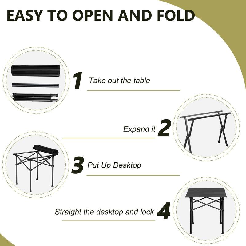 Black Tube Frame Heavy Duty Portable Folding Camping Table