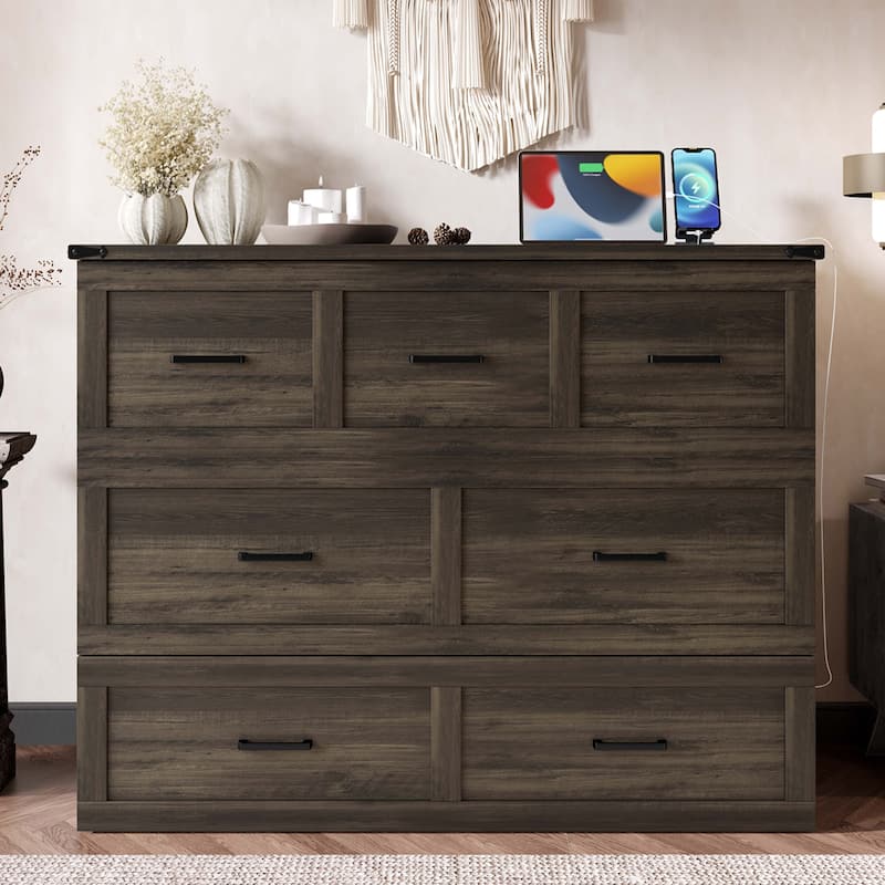 Modern Murphy Bed Cabinet Bed with Drawer Charging Station