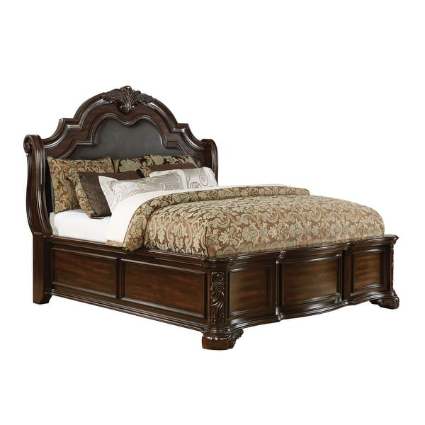 Dhiru Traditional Brown Cherry Solid Wood Sleigh Panel Bed by Furniture