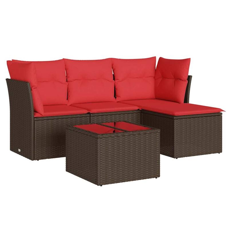 vidaXL 4/5 Piece Patio Sofa Set with Cushions Black/Brown/Gray Poly Rattan - 24.4 x 24.4 x 27.2