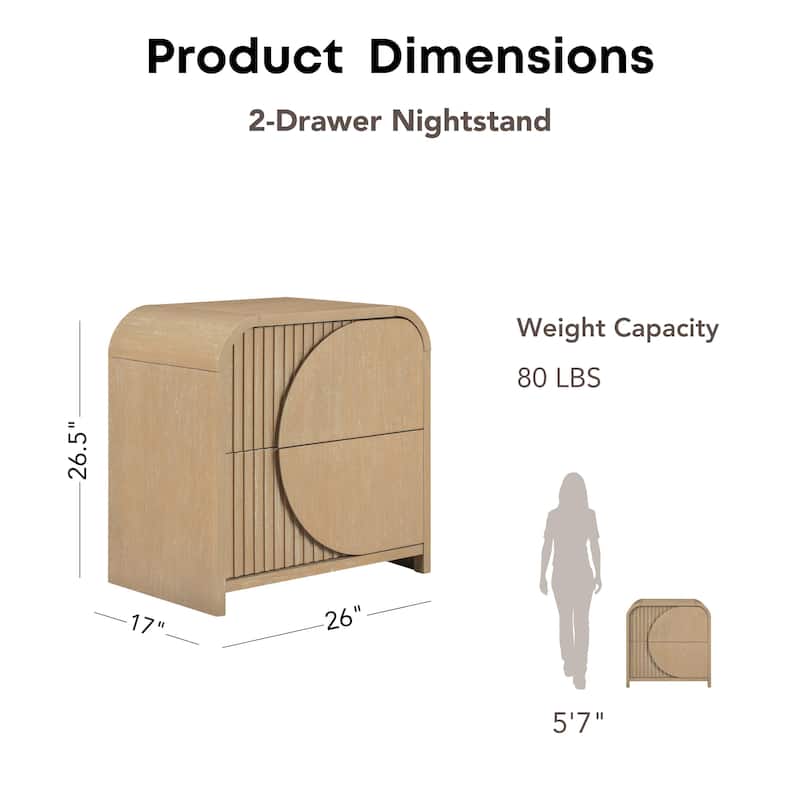 Furniture of America Adrienne Modern Natural Solid Wood 2-Drawer Nightstand With USB Ports