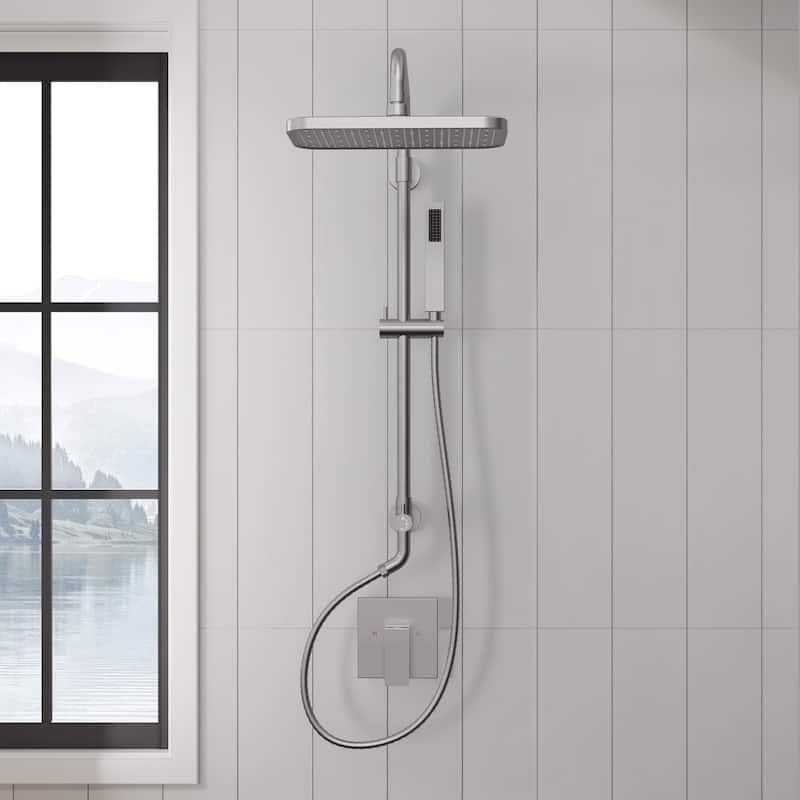 GRANDJOY 12" Rainfall Shower Head 3-Function Shower System with Adjustable Handheld Spray - Brushed Nickel