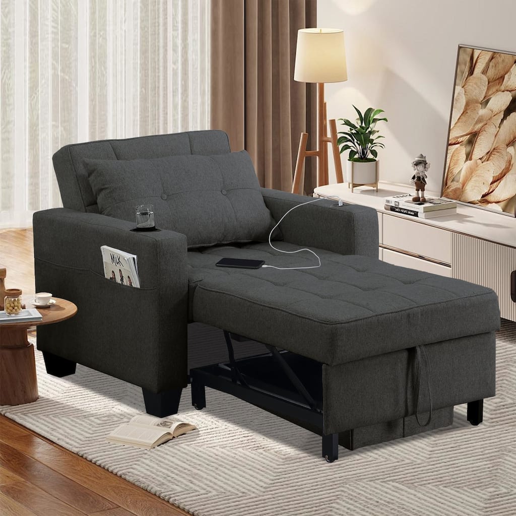 Futon Chair Bed Convertible Chair 3-in-1 Pull Out Sleeper Chair Beds for Living Room