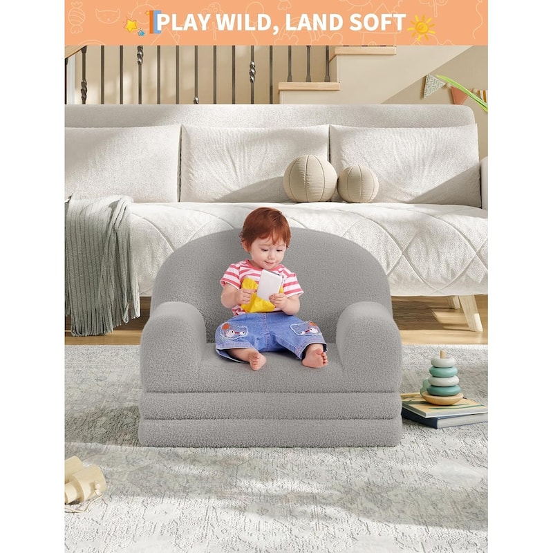 2-in-1 Comfy Toddler Couch, Convertible Sofa for Girls and Boys