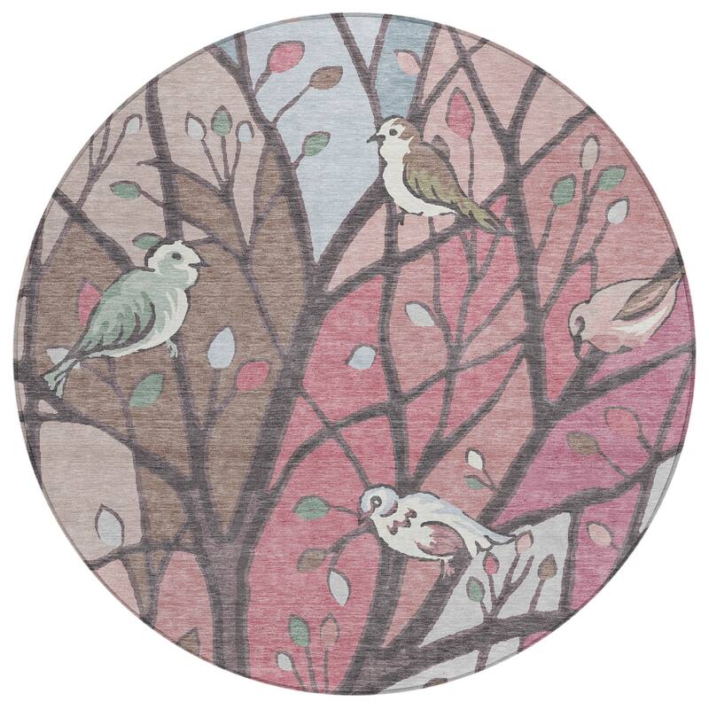 Machine Washable Indoor/ Outdoor Bird Mosaic Chantille Rug