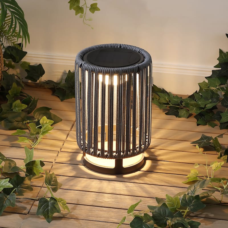 Modern Faux Indoor/Outdoor LED Solar Powered Lantern, By JONATHAN Y - Black/Gray - 13.00