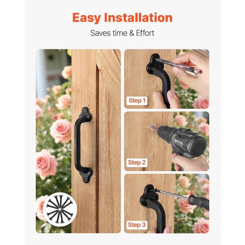 Black Carbon Steel Fence Barn Door Handles Rust-Resistant Grip