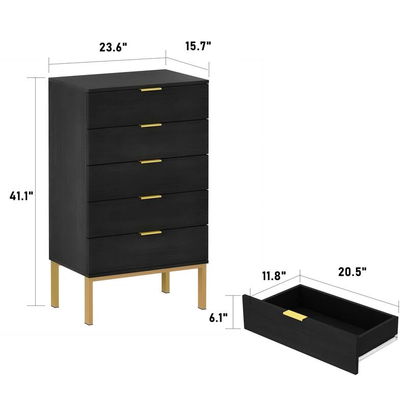 5 Drawer Dresser Chest End Table Storage Cabinet 23.6'' W White/Back