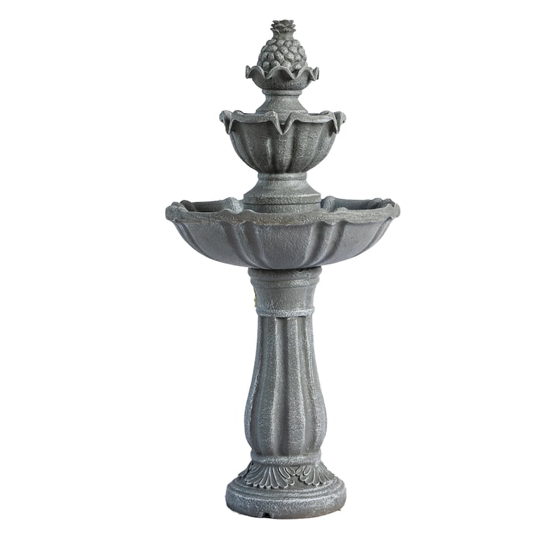 XBrand 36.2" Solar Water Fountain, 2-Tier, Grey Resin, Outdoor, With Solar Panel & Solar Pump for Home Garden Yard Décor - Grey - Floor - Resin
