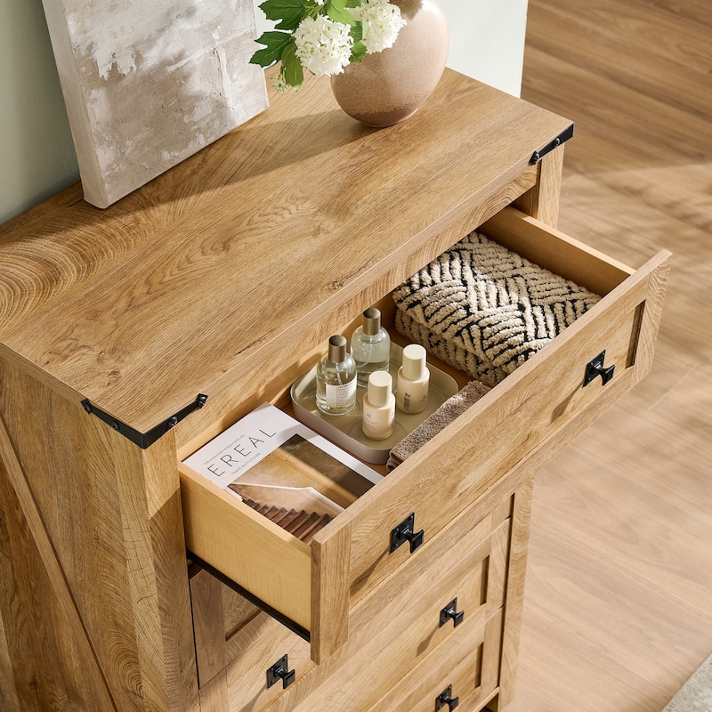 48" Tall Farmhouse 5 Drawer Wood Dresser, Chest of Drawers for Bedroom