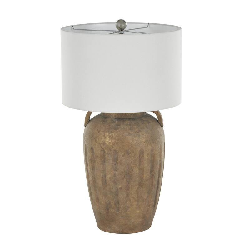 Ceramic Distressed Antique Style Pot Vase Room Table Lamp with Cream Linen Shade - Brown, Black, Cream - Roche River Decor