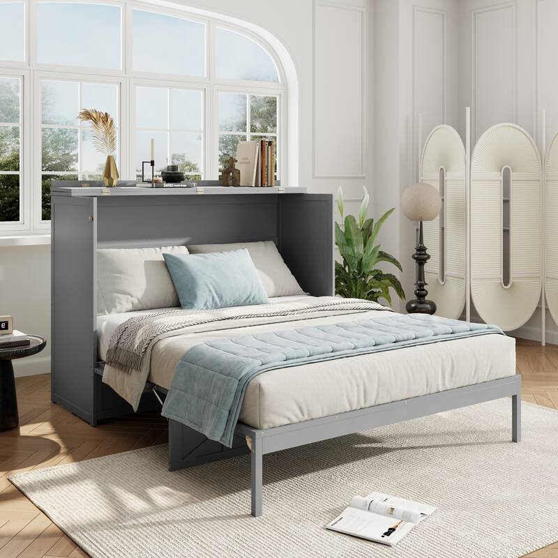 Queen Size Murphy Bed with Storage Drawers and USB Charging Vertical Cabinet Design