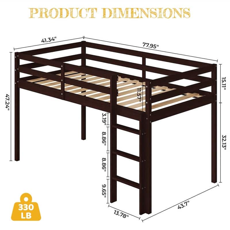Solid Wood Toddler Platforms Loft Bed Twin Size With Stairs