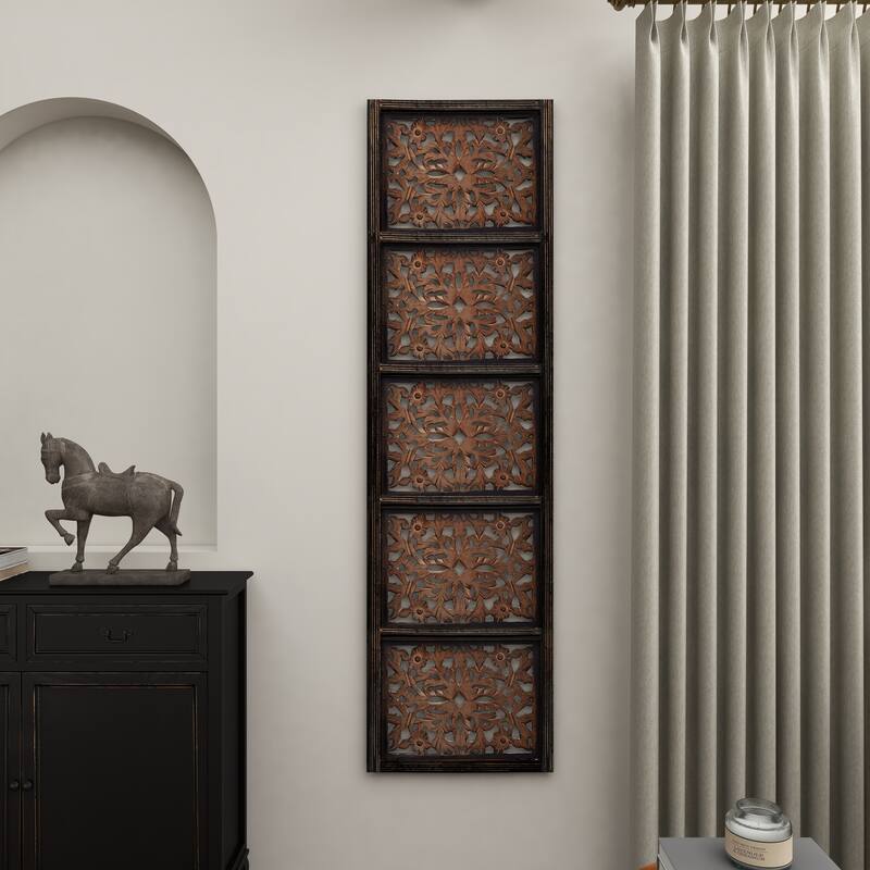 Brown Wooden Handmade Intricately Carved Floral Home Wall Decor