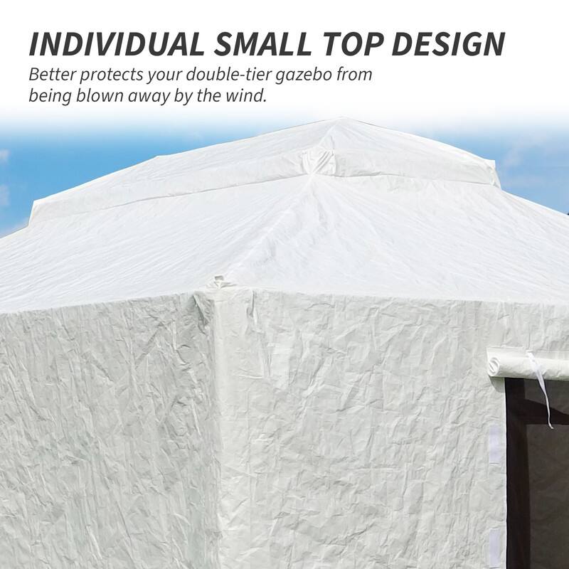 Domi 8' x 8' Universal Winter Gazebo Cover, All Season Waterproof Enclosed Cover with Sidewalls & Ventilated Mesh Windows, White