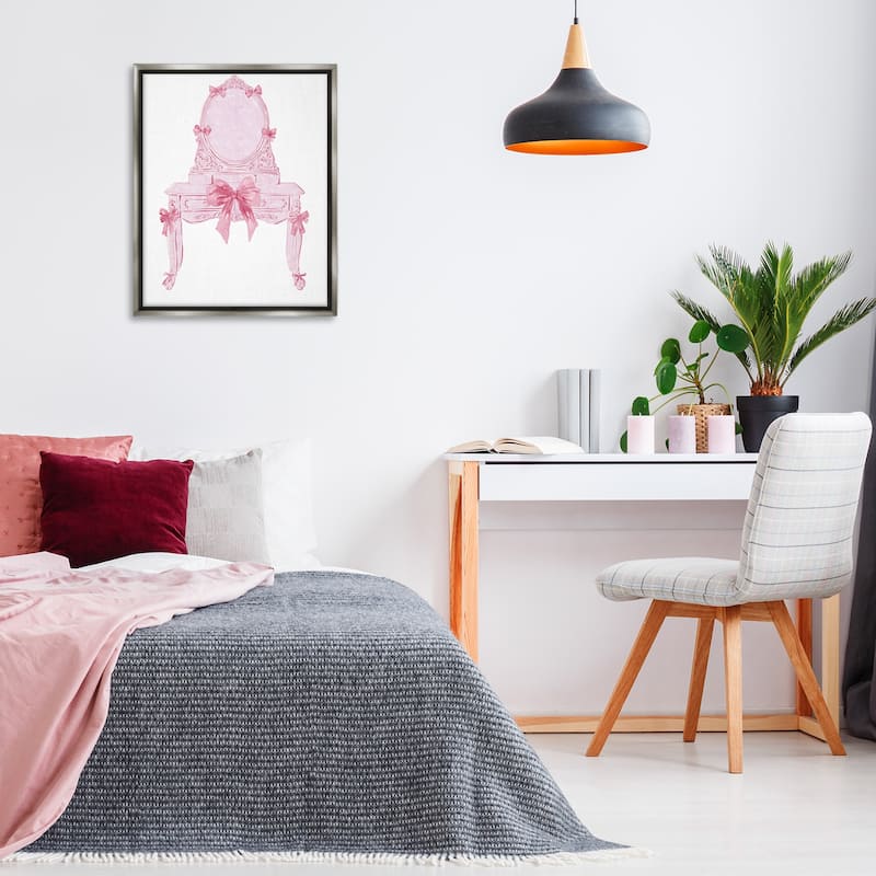 Stupell Lovely Pink Vanity with Bows Framed Floater Canvas Wall Art Design By Ziwei Li