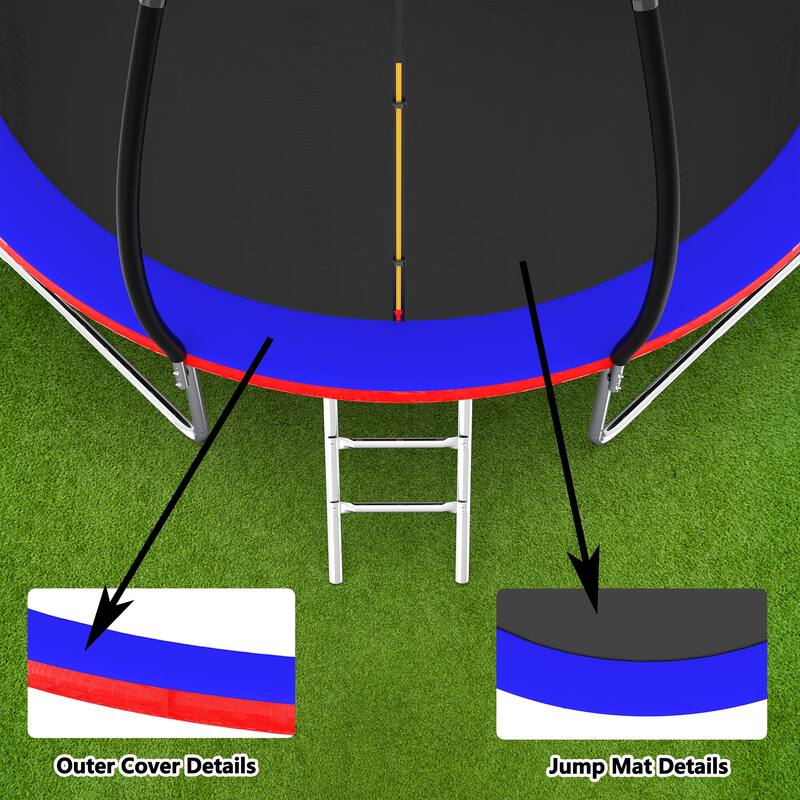 12FT Trampoline, Outdoor Trampolines for Kids and Adults, Recreational Trampoline with Enclosure Net Ladder