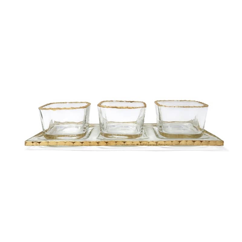 Bowl Relish Dish on Tray with Gold Rim - 3 Bowl