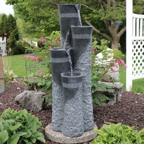 Sunnydaze 4-Tier Staggered Pillars Outdoor Fountain with LED Lights - 41-Inch
