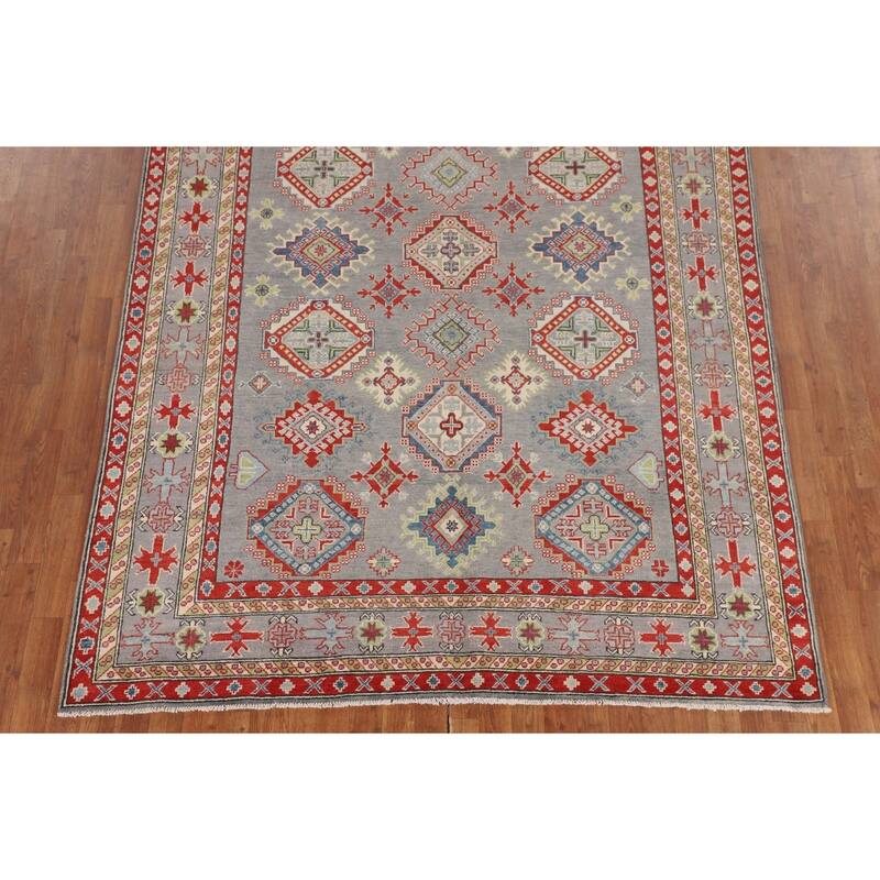 Gray Kazak Oriental Area Rug Hand-Knotted Wool Carpet - 6'7" x 9'6"
