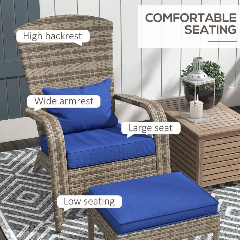 Outsunny Patio Wicker Adirondack Chair with Ottoman, Outdoor Fire Pit Chair
