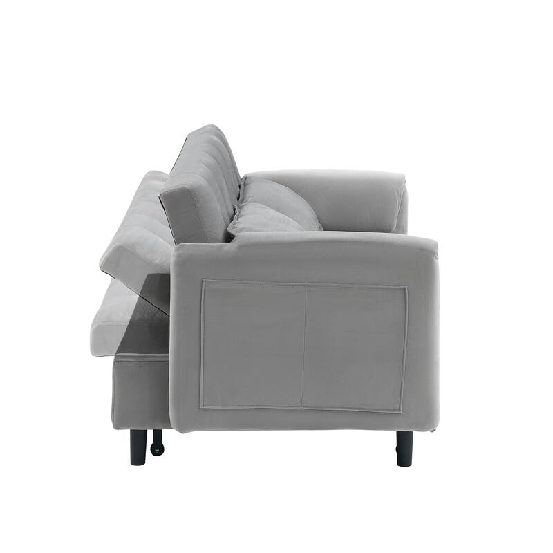 52" Gray Flannelette 3-in-1 Convertible Sofa Bed, Ideal for Small Spaces