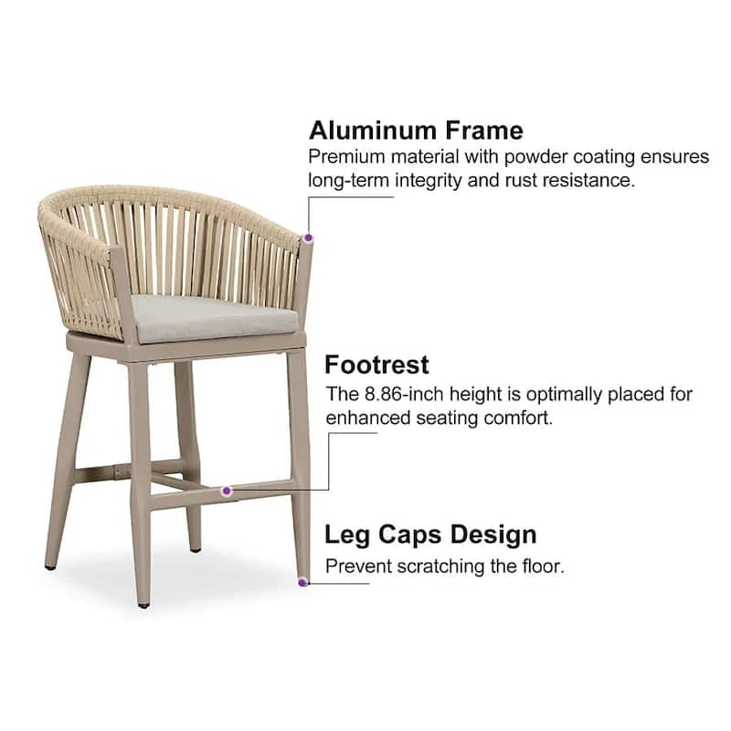 PURPLE LEAF 2 Set of Modern Bar Stool with Backrest and Arm Aluminum Legs Cushion include
