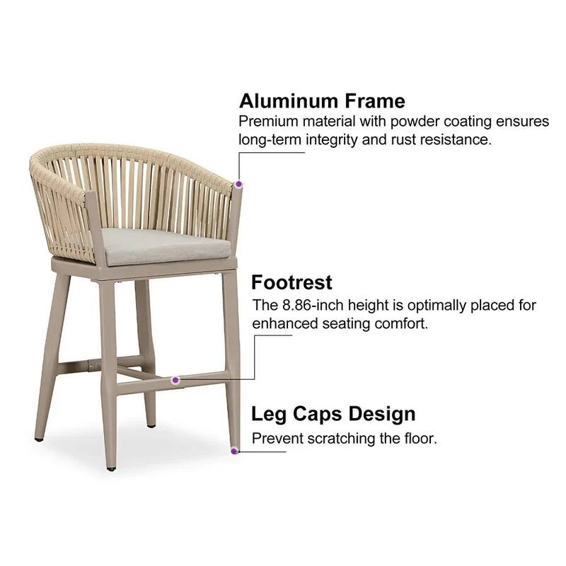 PURPLE LEAF Outdoor Counter Height Bar Stools Set of 4 Patio Aluminum Barstools with Back and Cushions