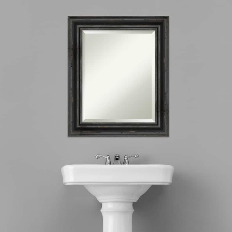 Beveled Wood Bathroom Wall Mirror - Rustic Pine Black Frame