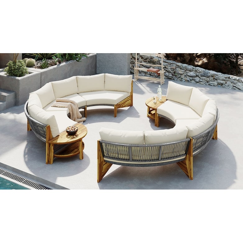 Outdoor 6-Person Round Sectional Furniture Set Patio Sectional Sofa Set with Round Coffee Table for Garden Backyard