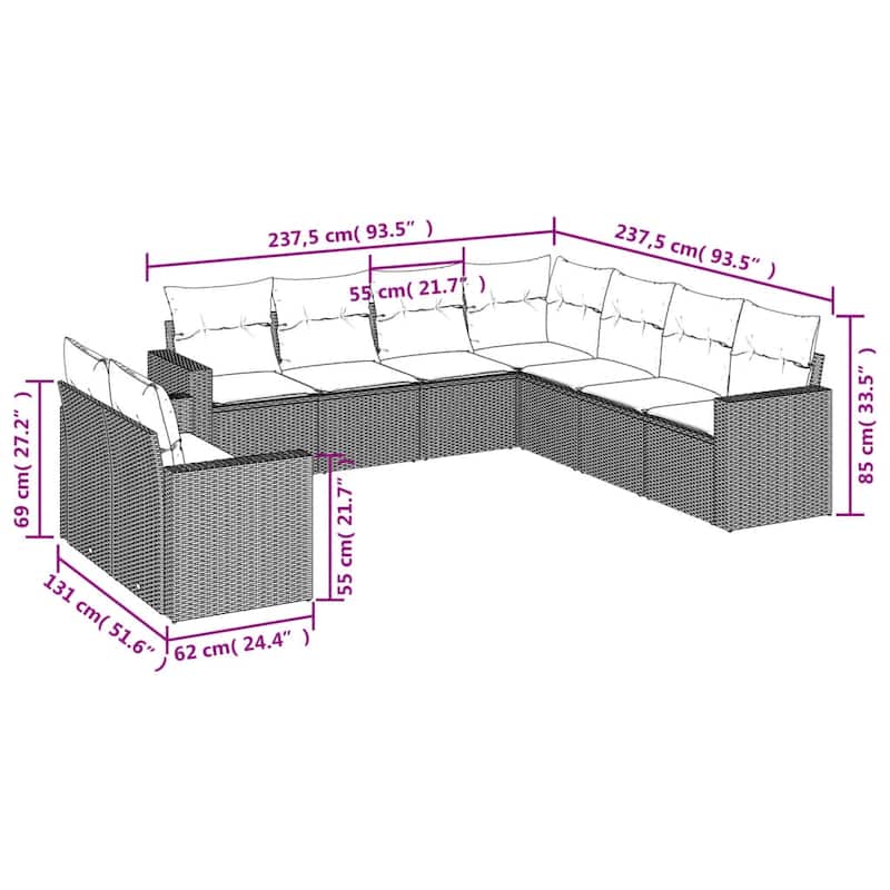 vidaXL Garden Sofa Set Brown, Cream White - 24.4 x 25.8 x 27.2