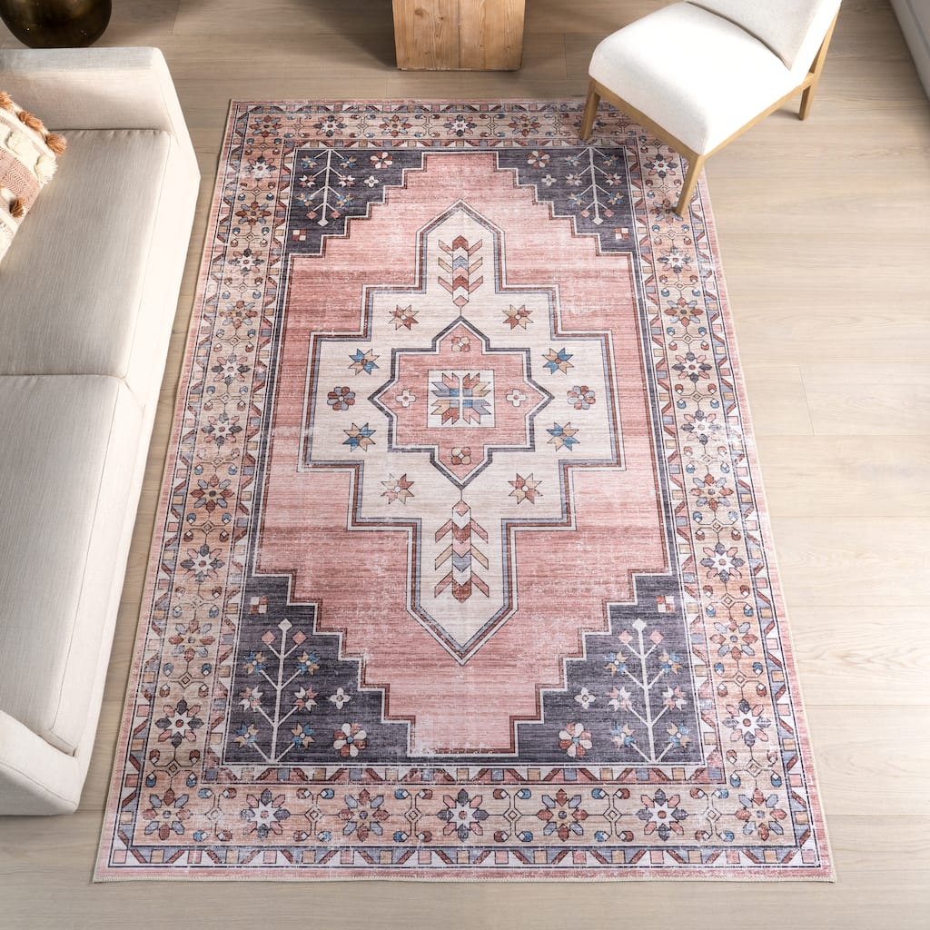 Nuloom Pavani SplashGuard Vintage Bordered Machine Washable Area Rug