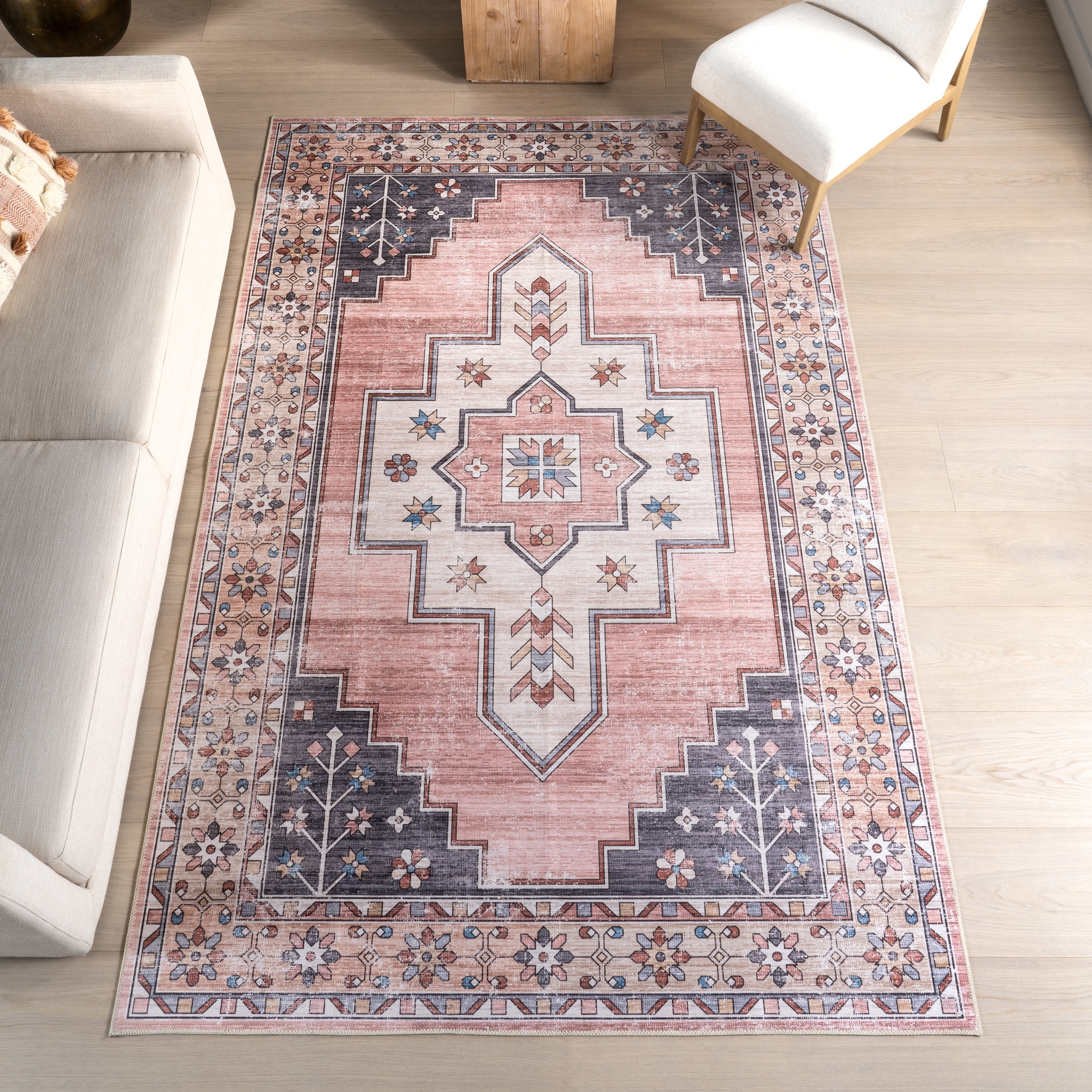 Nuloom Pavani SplashGuard Vintage Bordered Machine Washable Area Rug