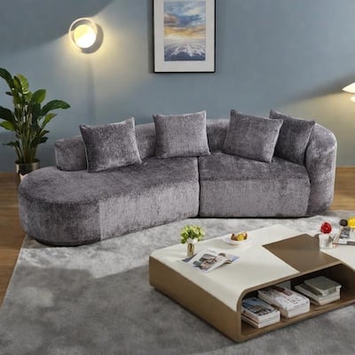 114" Chenille Cloud Sectional Sofa with Extra Deep Seating, and 4 Throw Pillows & No-Assembly Design