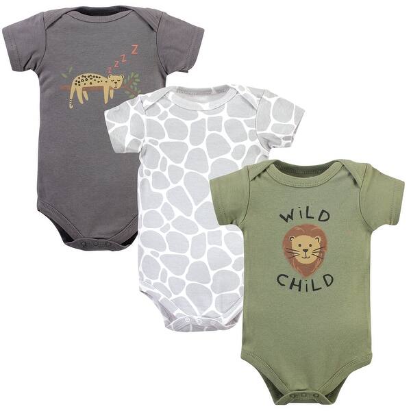 slide 1 of 1, Hudson Baby Infant Boy Cotton Bodysuits, Gray Safari Life 0-3 Months - Safari Life 3-Pack