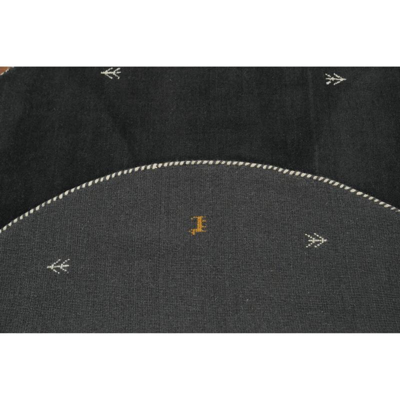 Tribal Gabbeh Oriental Round Rug, Hand-Knotted Black Wool Carpet - 4' 10'' X 4' 10''
