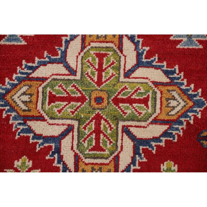 Traditional Geometric Red Kazak Oriental Wool Area Rug Hand-knotted - 6'7" x 9'9"