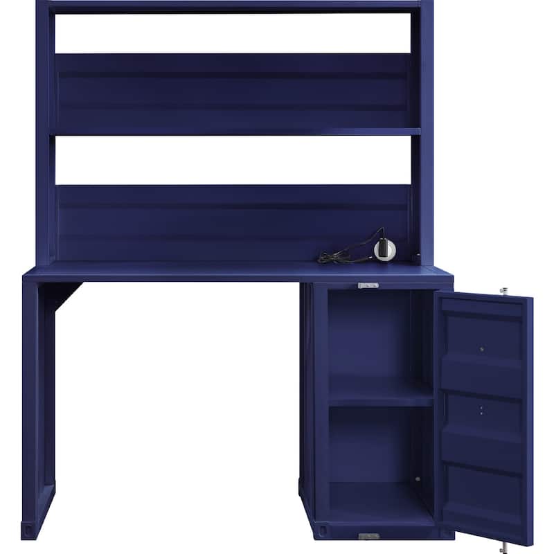 Container Design Metal Writing Desk with Hutch in Blue