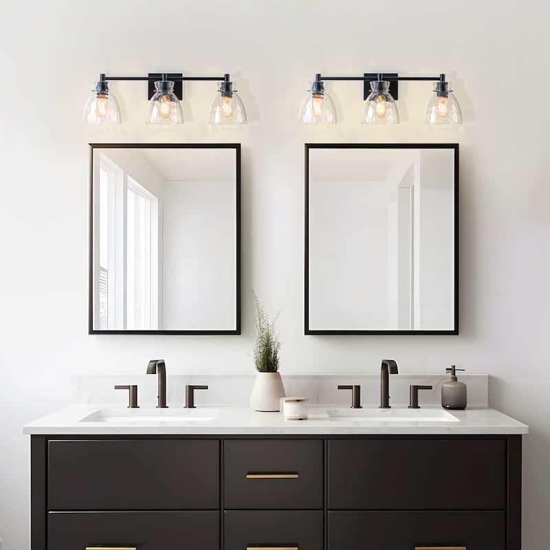 Starsky Mid-Century 3-Light Bathroom Vanity Light with Hammered Glass
