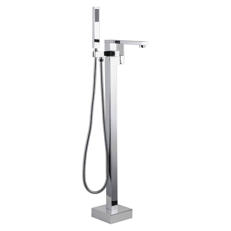 WOWOW Single-Handle Freestanding Tub Faucet with Handheld Shower - Chrome/White