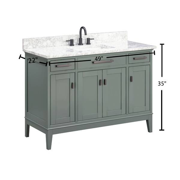 dimension image slide 0 of 2, Madison 48 in. Single Sink Bathroom Vanity with Carrara Marble Top - 49"W x 22"D