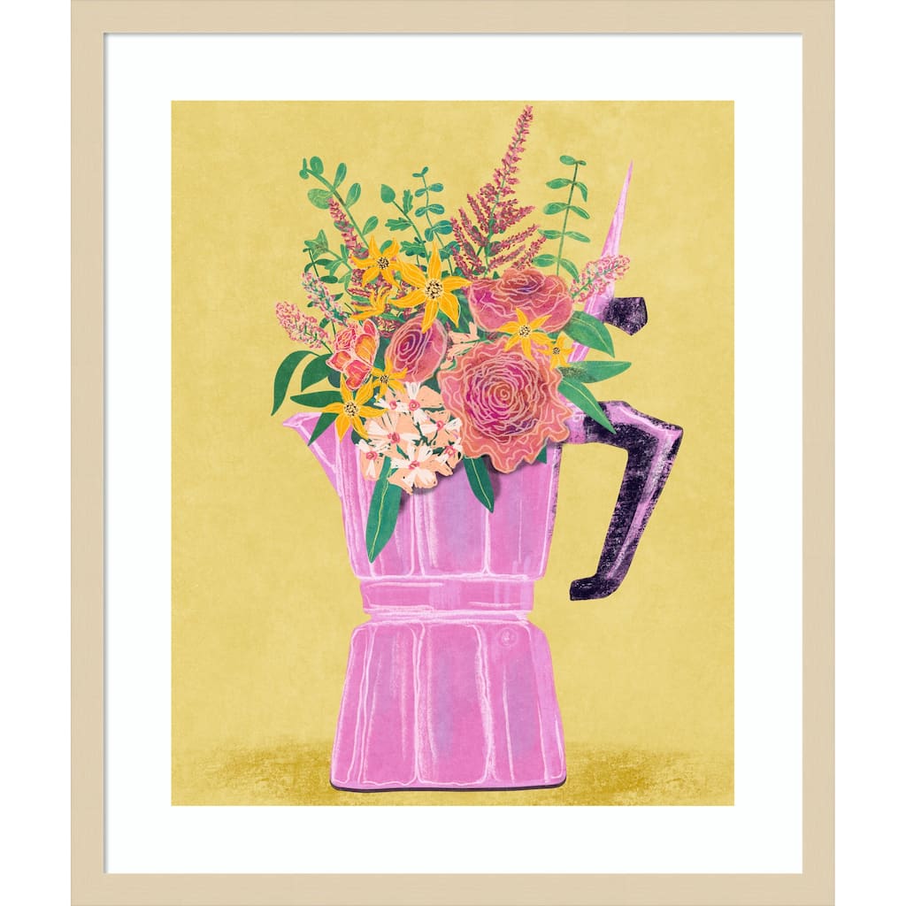 Espresso Maker with Flowers by Raissa Oltmanns Wood Framed Wall Art Print