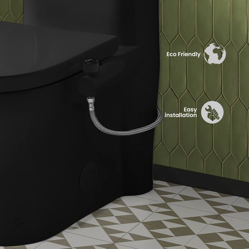 Aqua Non-Electric Bidet Toilet Attachment In Glossy Black With Black Knob