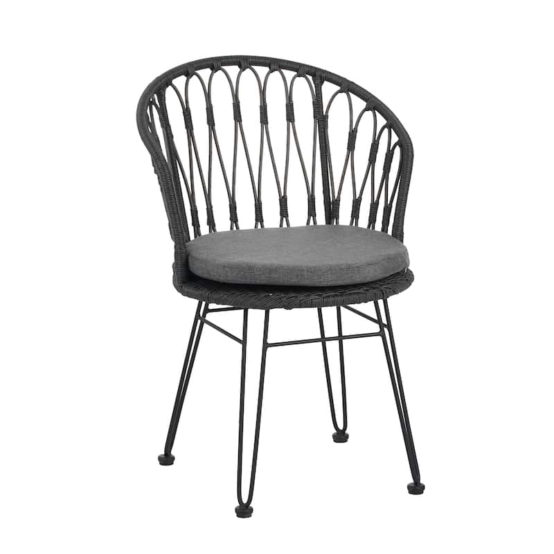 TAVON CHAIR 2PCS Set with Cushions Gray PE Rattan and Iron Outdoor Garden Furniture Boho Industrial Style