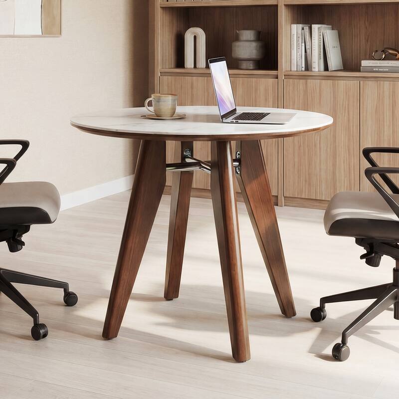 31.5-Inch Small Conference Table, Round Solid Wood Home Office Table