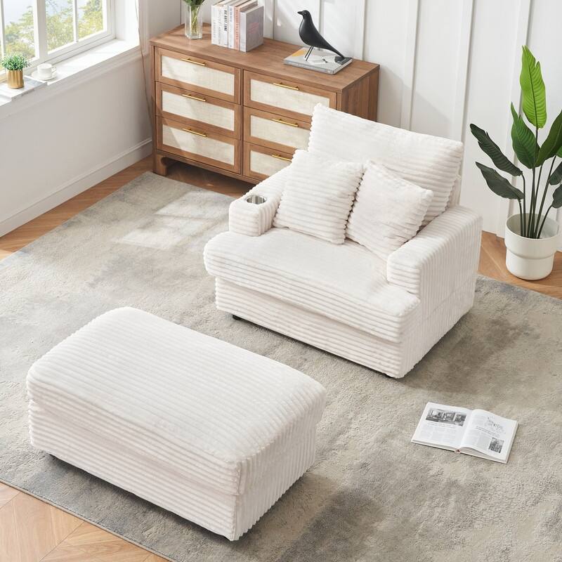 Corduroy Single Sofa+Ottoman, Cup Seats and No Cup Seats