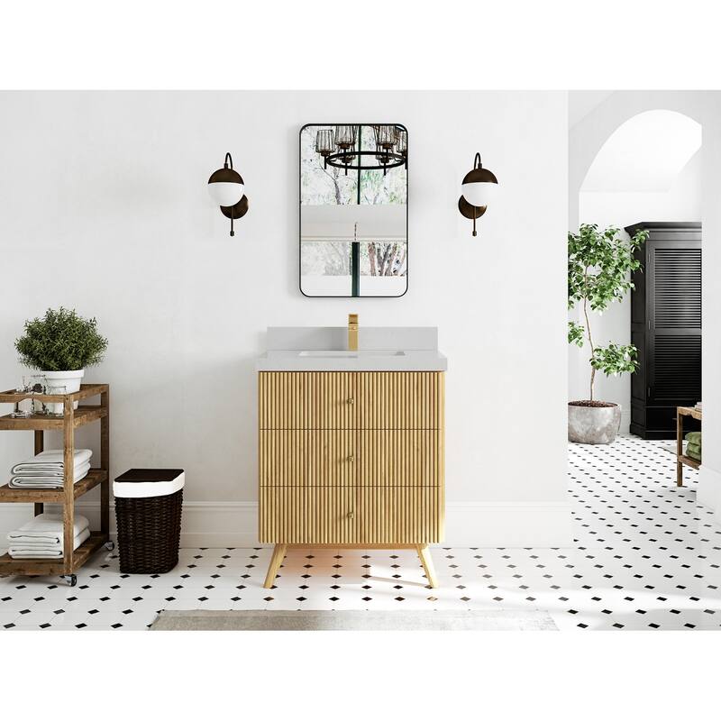 Willow Collections 30 in. W x 22 in. D Pasadena Solid Teak Single Sink Bathroom Vanity with Countertop